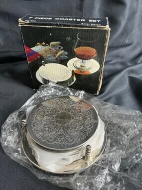 Silver-Plalted Coasters Floral Decoration From Reader's Digest 1980 Set Of 7